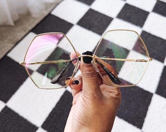 Vintage Style Oversized Hexagon Glasses