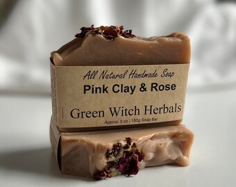 Pink Clay and Rose Clean Beauty Soap Bar for Face and Body