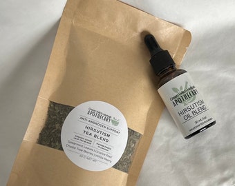 Hirsutism Support Box Set Organic Herbal Tea Blend And Oil| All Natural Hair Minimizing Oil With Loose Leaf Tea | Hair Reduction Set