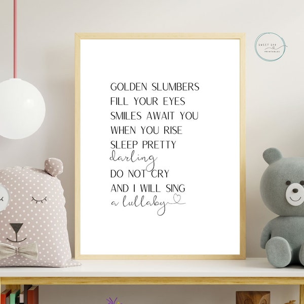 Golden Slumbers Lyrics, The Beatles Gift, Nursery Decor, Baby Shower Gift, Neutral Nursery Decor, Newborn Baby Gift, Nursery Decor