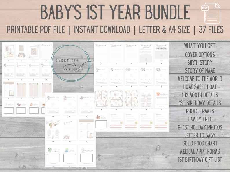 Baby 1st Year Journal, Baby's 1st Year Baby Book, Boho Baby Book, Baby ...