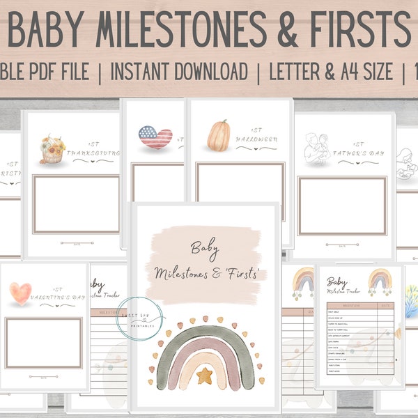 Baby Milestones First Journal, Baby Firsts Book, Boho Baby Book, Baby Printable Journal, Digital Baby Book, Baby Shower Gift, Newborn Gift