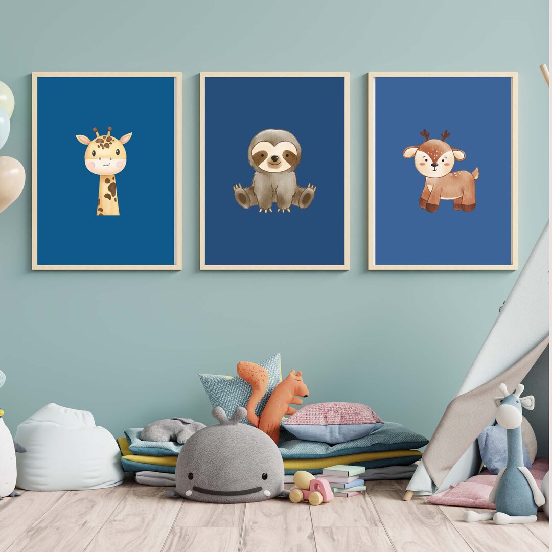 Animal Nursery Decor Blue Nursery Nursery Wall Art Baby Etsy