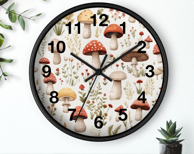 Nature-Inspired Mushroom Wall Clock - Botanical Decor, Unique Gift Idea