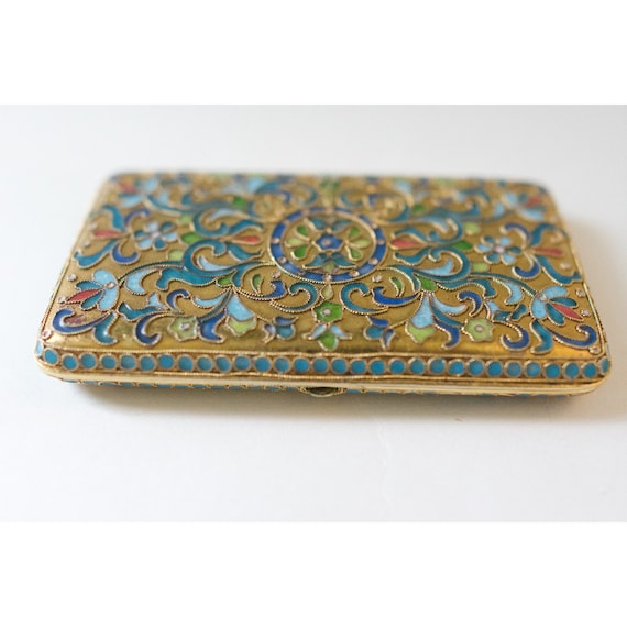 Antique Eastern European Gilded Silver Cloisonne Enamel Faberge Cigarette  Case Ornate Gold RARE
