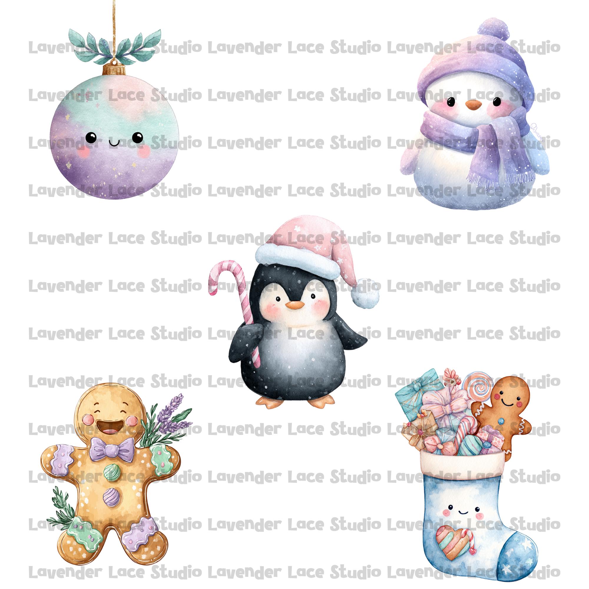 Kawaii Pastel Christmas Clipart Bundle | Cute Watercolor Holiday PNG ...