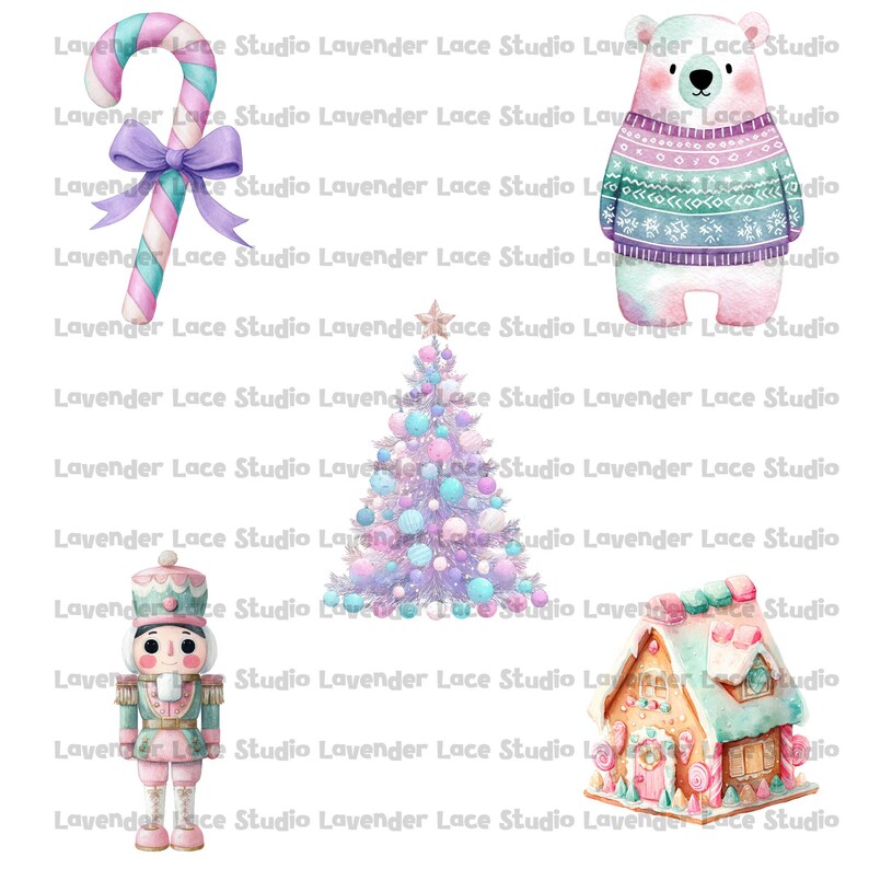 Kawaii Pastel Christmas Clipart Bundle | Cute Watercolor Holiday PNG ...