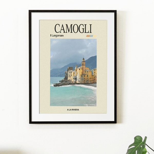 Camogli Italy Poster, Liguria Wall Art, Vintage Home Decor, Italian Riviera and Portofino Art