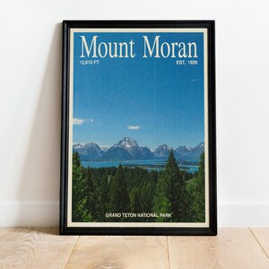 Grand Teton National Park Vintage Poster, Mount Moran Wandkunst aus der Mitte des Jahrhunderts; Wanddeko, Geschenk