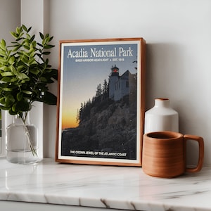 Acadia National Park Travel Poster - National Parks Vintage Wall Art Decor - Bass Harbor Head Light