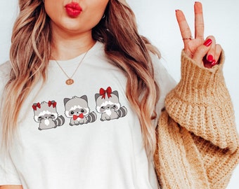 Cute Raccoons T-shirt Nostalgic Coquette T-shirt Cute Raccoon T-shirt for Animal Lovers Retro Inspired Racoon T-shirt Cute Baby Racoon Shirt