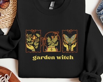 Garden witch sweatshirt  fall witchy aesthetic crewneck earthy herbalist Halloween sweater cozy Gildan 18000 witch gift for gardener shirt