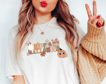Hippie Halloween T-shirt Cute Bohemian Shirt for Spooky Season Groovy Retro Halloween T-shirt Cute Hippie Shirt for Groovy Halloween  Tee