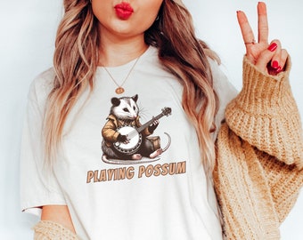 Playing Possum Shirt Banjo-Playing Possum Funny Southern Humor Tee Cute Animal Lover Gift Country Music Vibes Quirky Vintage Aesthetic Top