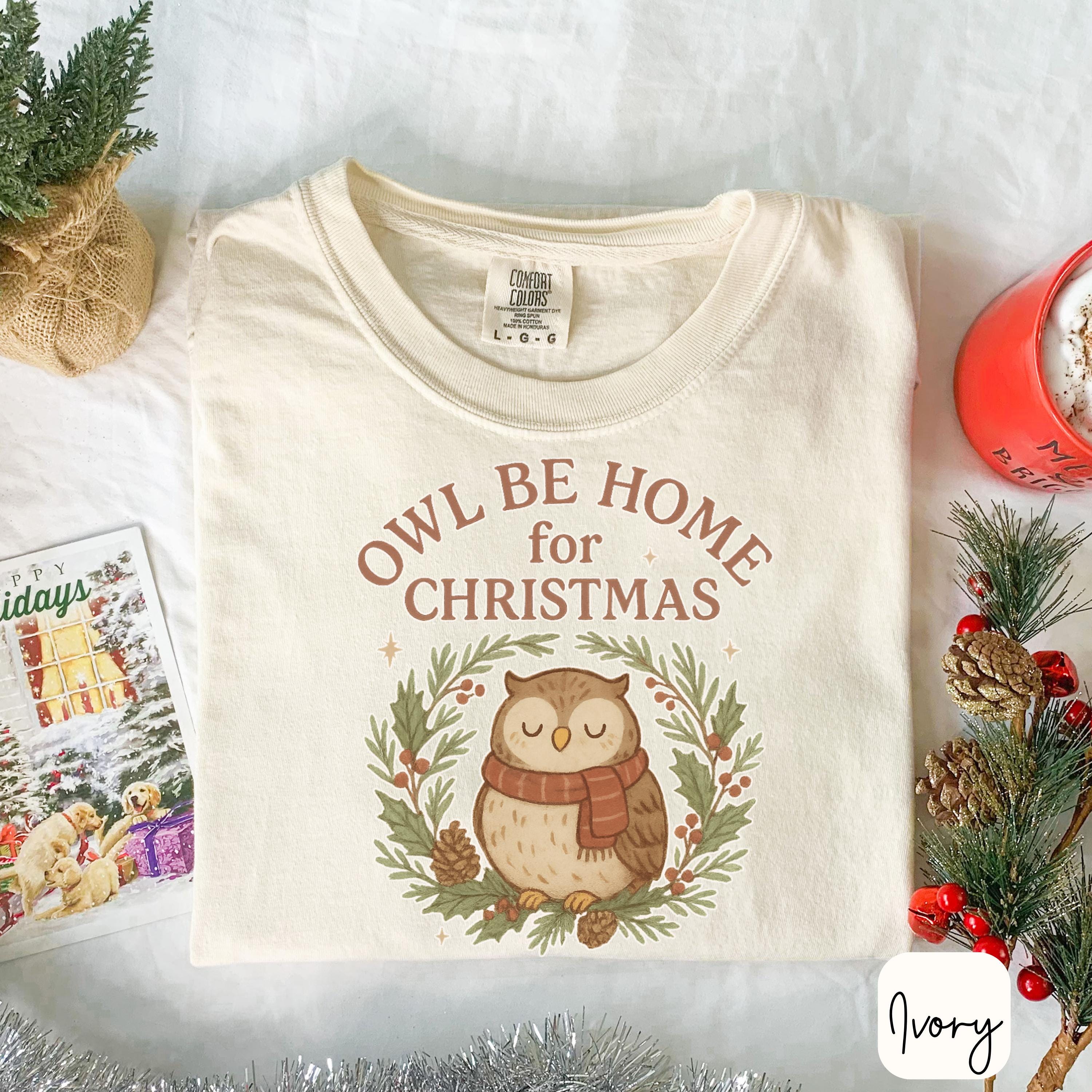 Funny christmas shirt owl be home for christmas holiday tee festive family shirt cozy winter tee for
