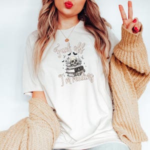 Fuck Off I'm Reading Unisex T-Shirt Skull and Books Graphic Sarcastic Halloween Tee Book Lovers Halloween Shirt for Introverts T-shirt Natural