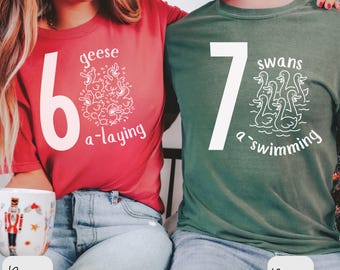 Couples Christmas shirts matching 6 and 7 design festive holiday outfits cute partner gift idea perfect for photos cozy Christmas couple tee