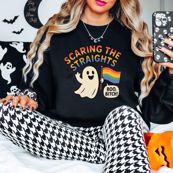scaring the straights halloween sweatshirt funny gay pride shirt ghost lgbt spooky season shirt lgbtq halloween sweatshirt for gay friend