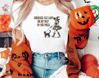 Childless Cat Lady on My Way to the Polls Vintage Pinup Witch Shirt Feminist Voting Tee Funny Cat Lover Gift Retro Halloween Style