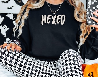Hexed Sweatshirt Witchy Halloween Crewneck Cozy Spooky Pullover Gothic Fall Sweater Wiccan Witchcore Gift for Spooky Season Sweatshirt