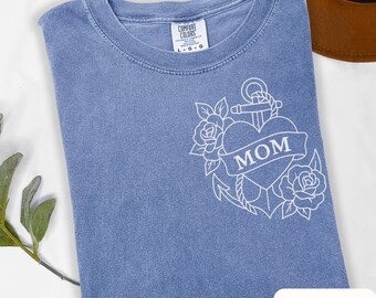 Comfort Colors Nautical Tattoo Mom Tattoo Shirt Anchor Shirt Rose Shirt Fisherman Tattoo Maritime T-shirt Gift for Mom Minimalist T-shirt