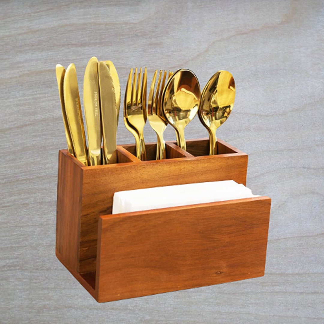 Utensil and Napkin Holder for Party Wooden Silverware Caddy Etsy