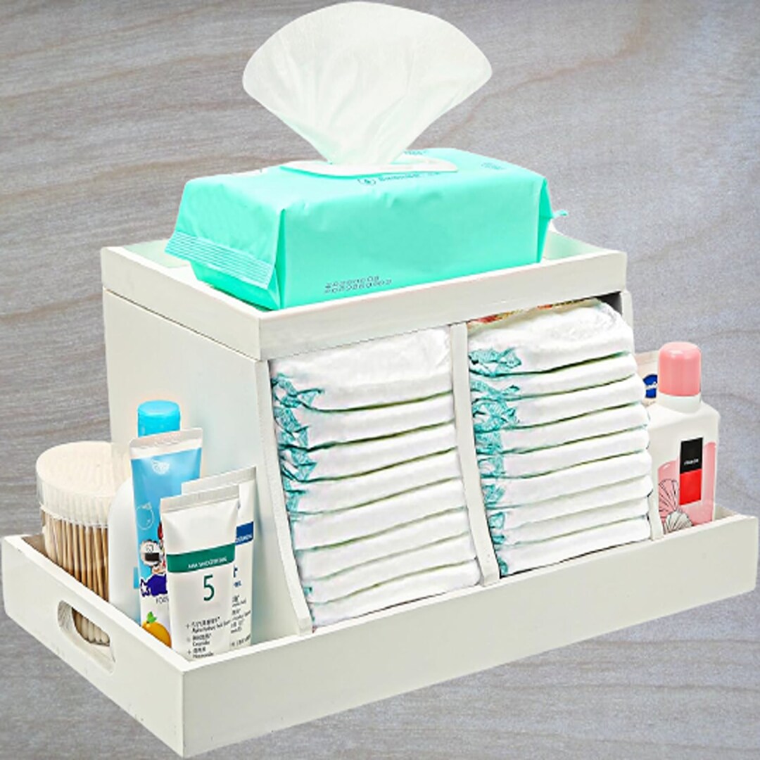 Diaper Organizer Wooden Diaper Caddy Changing Station Table Etsy