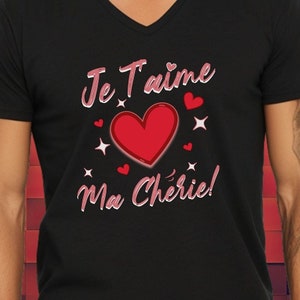 Je T&#39;aime Ma Cherie Francophile-Inspired Super Soft Unisex Jersey Short Sleeve V-Neck Tee