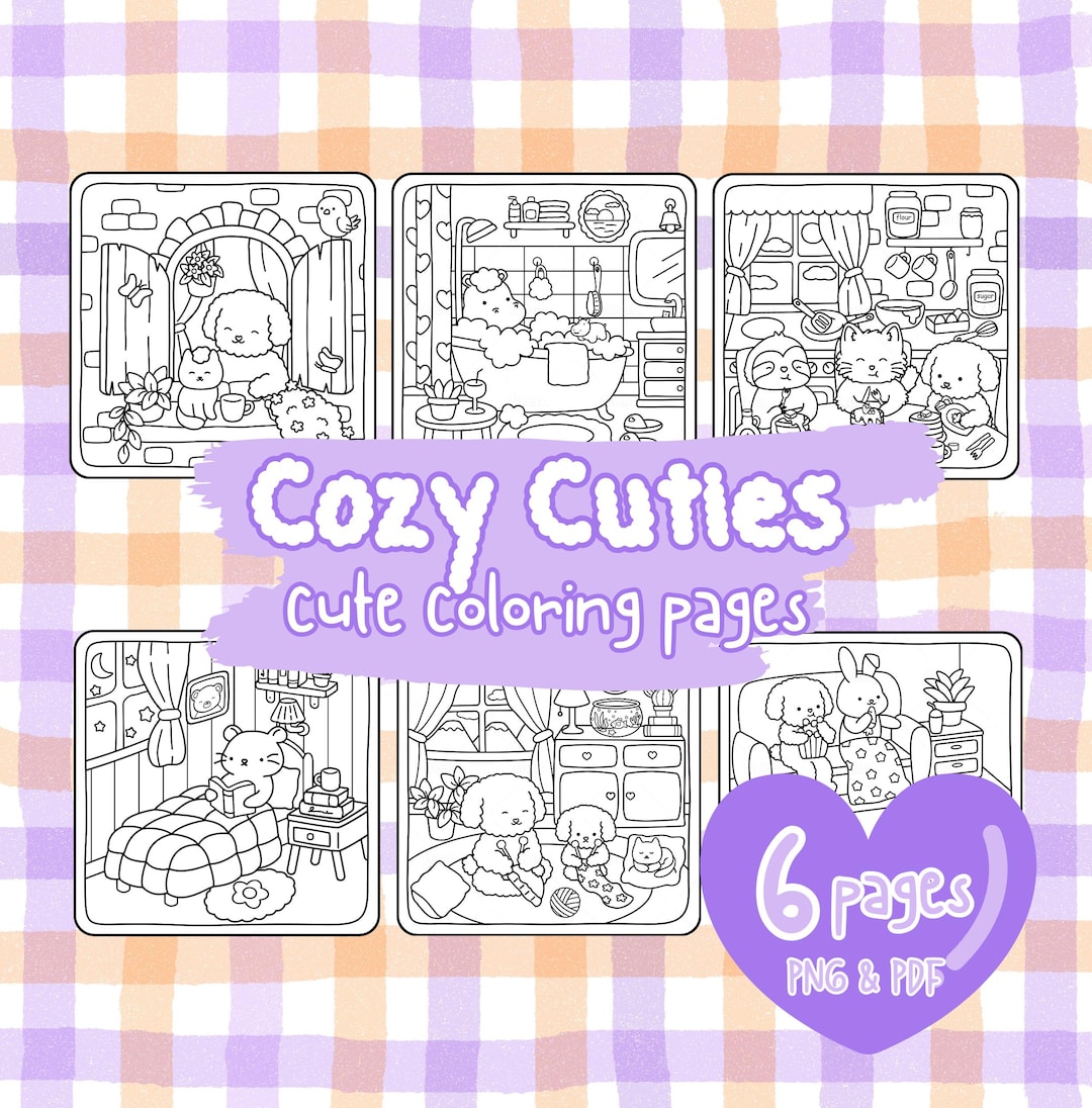 Cozy Cuties: Super Cute & Cozy Coloring Pages, 6 Adorable PDF and PNG