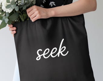 Seek Schwarz Tote Canvas Bag Inspirierend Wort Carryall
