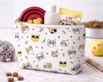 Cat and Fishbone Pattern Zipper Pouch Cosmetic Accessory Bag in Small  and Large Sizes