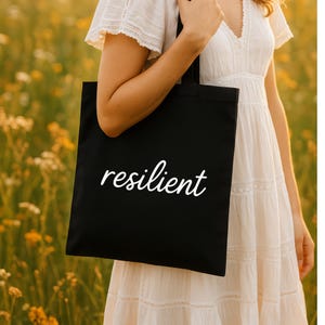 Belastbare schwarze Canvas Tote Inspirierende Power Wort Tasche Canvas Cotton Carryall Bild 7