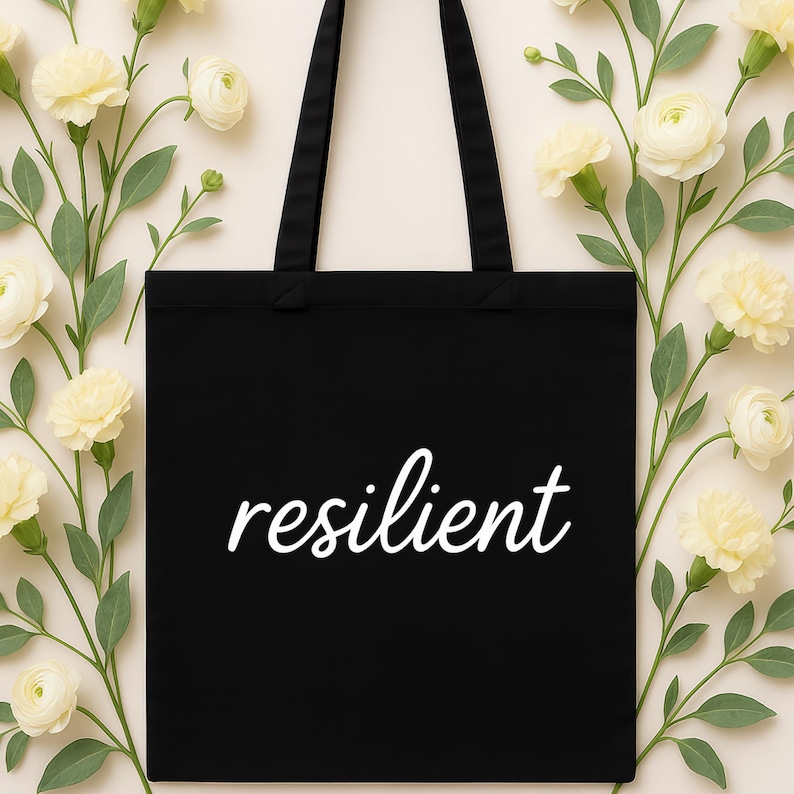 Belastbare schwarze Canvas Tote Inspirierende Power Wort Tasche Canvas Cotton Carryall Bild 5