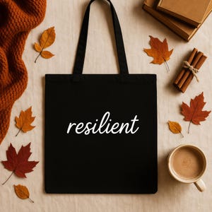 Belastbare schwarze Canvas Tote Inspirierende Power Wort Tasche Canvas Cotton Carryall Bild 6