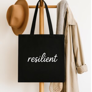 Belastbare schwarze Canvas Tote Inspirierende Power Wort Tasche Canvas Cotton Carryall Bild 4