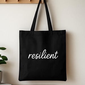 Belastbare schwarze Canvas Tote Inspirierende Power Wort Tasche Canvas Cotton Carryall Bild 1