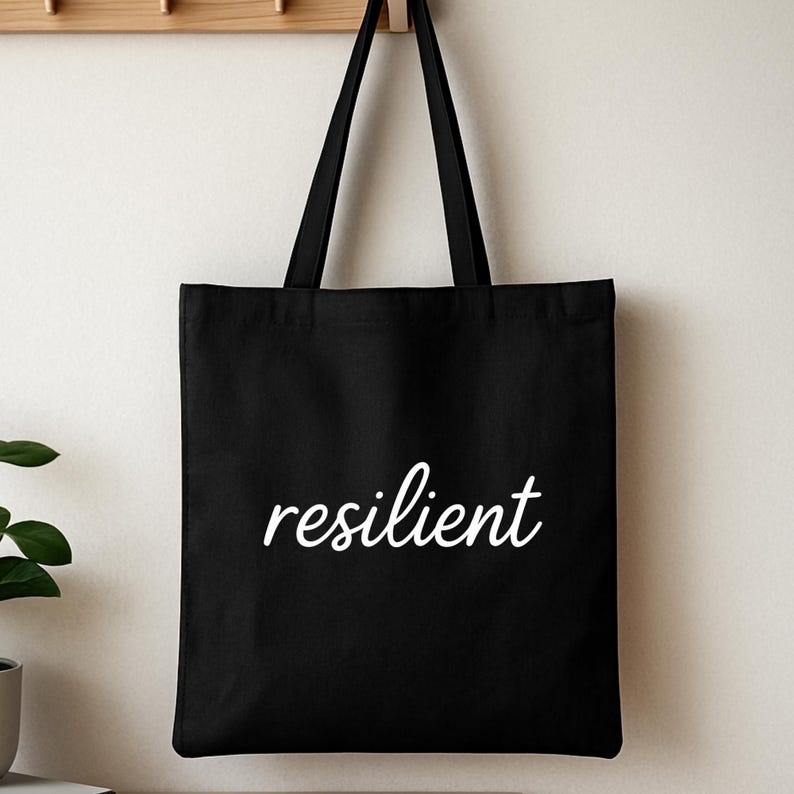 Belastbare schwarze Canvas Tote Inspirierende Power Wort Tasche Canvas Cotton Carryall Bild 1