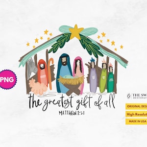 El mejor regalo de todos PNG / Arco de la Natividad Coquette Sublimación navideña PNG Diseño / Dibujado a mano / Pesebre PNG / Arco de pesebre Png / Arco de Navidad