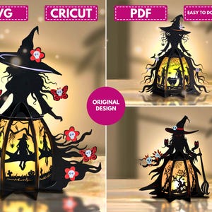 Confezione da 3 modelli di lanterne da strega - Lanterna di Halloween fai da te in carta tagliata - Lanterna da strega per decorazioni di Halloween - Scatola luminosa in carta tagliata 3D per Halloween