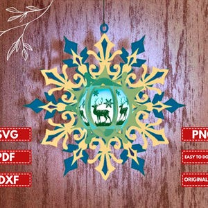 Snowflake Christmas Lantern Shadow Box SVG, Snowflake Lantern SVG, Cricut Files, Cutting Lamp 3D shadow box, Papercut Lantern Snowflake