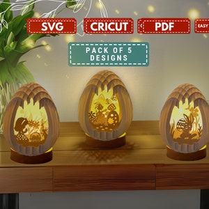 Pack 5 Easter Eggs Pop Up PDF, SVG Light Box for Cricut Projects, Cricut Joy, Cameo4, ScanNcut, Easter Sphere Popup, DIY Lantern with Rabbit image 2