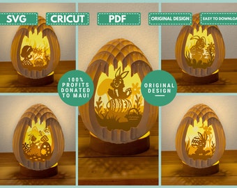 Pack 5 paaseieren pop-up PDF, SVG lichtbak voor Cricut projecten, Cricut Joy, Cameo4, ScanNcut, Easter Sphere Popup, DIY lantaarn met konijn