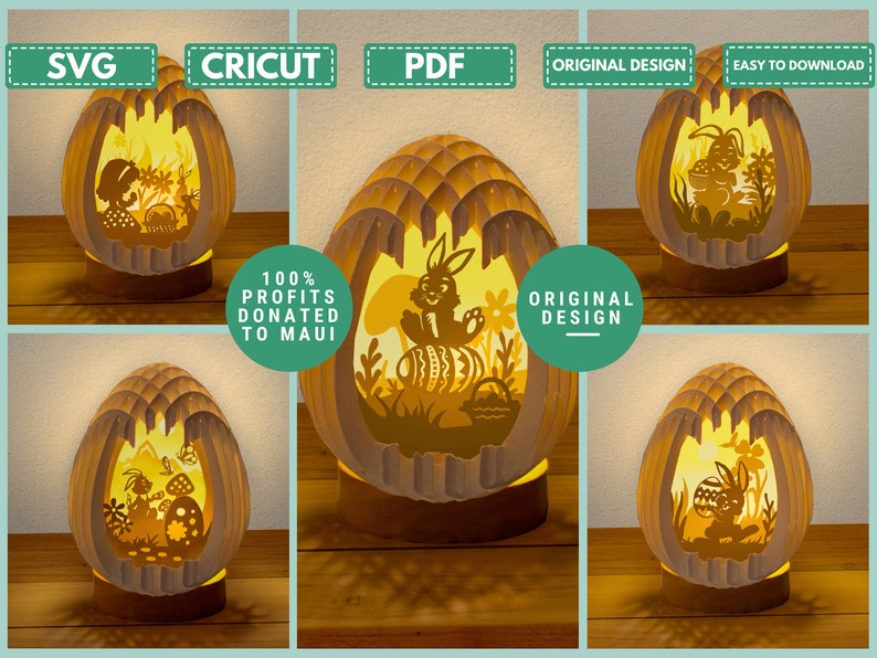 Pack 5 Easter Eggs Pop Up PDF, SVG Light Box for Cricut Projects, Cricut Joy, Cameo4, ScanNcut, Easter Sphere Popup, DIY Lantern with Rabbit image 1