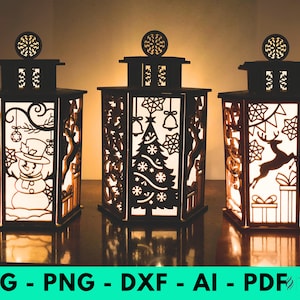 Lampe de Noël fichier numérique veilleuse cerf lanterne décoration pièce maîtresse abat-jour table bougeoir SVG téléchargement numérique