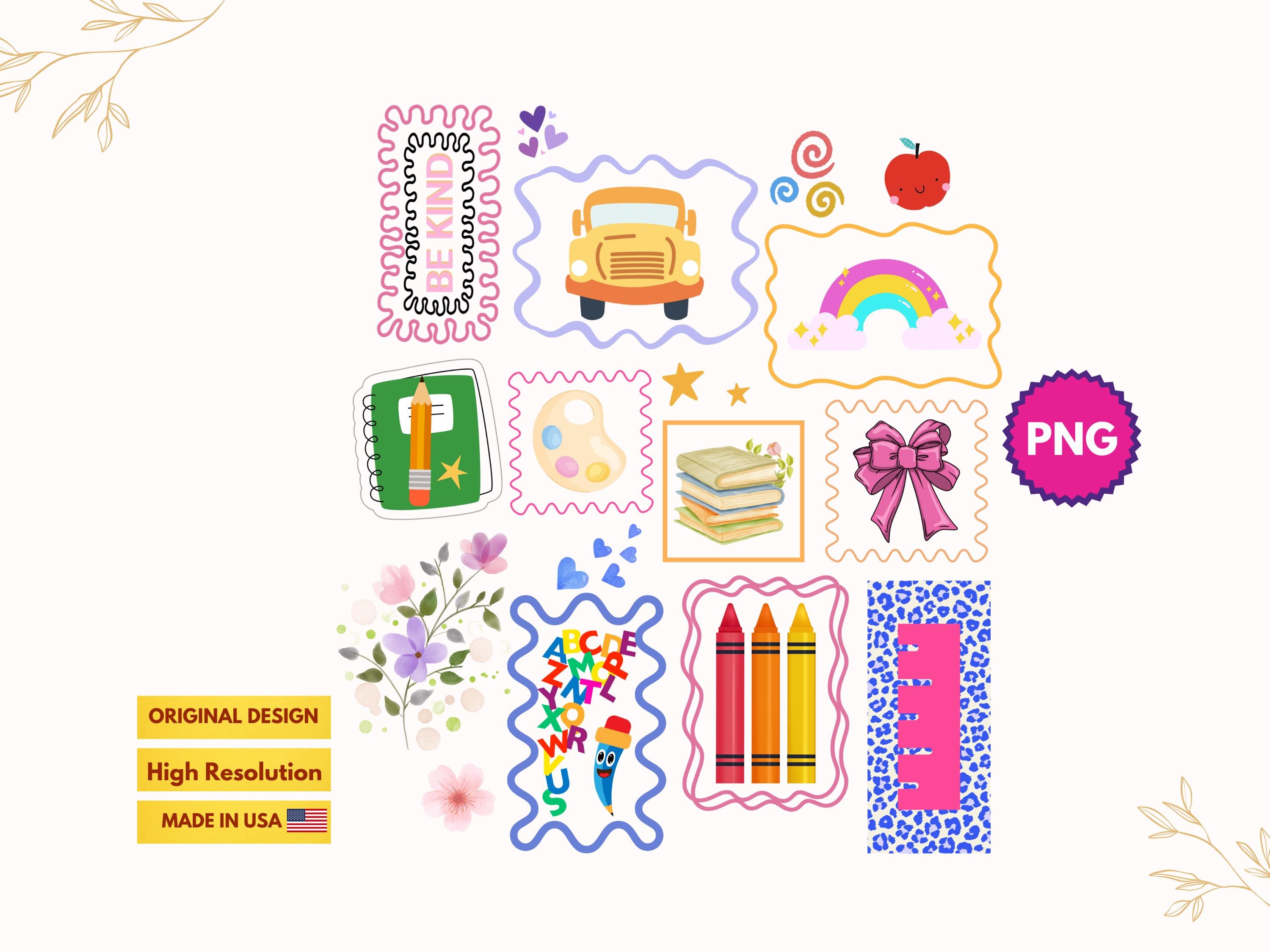Colorful Doodle Back To School PNG Design - Trendy School PNG - Preppy Digital File
