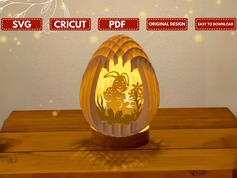 Pack 5 Easter Eggs Pop Up PDF, SVG Light Box for Cricut Projects, Cricut Joy, Cameo4, ScanNcut, Easter Sphere Popup, DIY Lantern with Rabbit image 5