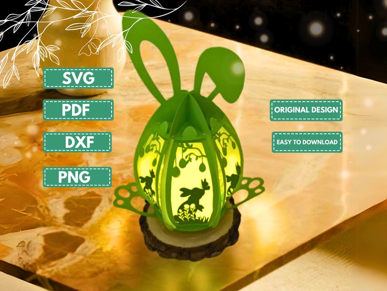 Bunny Lantern Easter Eggs Pop Up PDF, SVG Light Box for Cricut Projects, Cricut Joy, ScanNcut, Easter Sphere Popup, DIY Lantern with Rabbit image 2