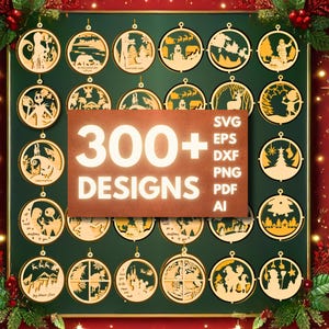 Pacote 300 enfeites de Natal SVG pacote 3 camadas SVG enfeites arquivos cortados a laser bolas de Natal decorações de árvores artesanato pendurado bauble SVG