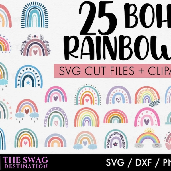 Regenbogen SVG Bundle, Boho Regenbogen SVG, Regenbogen Clipart, Pastell Regenbogen SVG, SVG Dateien für Cricut, Silhouette Digitaler Download