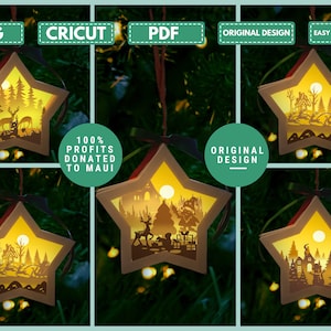 Lot de 5 petites étoiles de Noël lanterne Shadowbox SVG pour Cricut Joy, ScanNcut, camée Joyeux Noël suspendu modèle SVG de lanterne étoilée